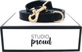 Studio Proud - Laisse pour chien - cuir noir imprimé serpent - accents dorés - taille XL - cette ceinture d'échappement peut être parfaitement combinée avec le distributeur de sacs à caca assorti