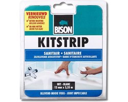 Bison Kitstrip Sanitair wit 22 mm x 3.35 m, zelfklevend, afdichtstrip, waterdicht, voor allerlei voegen, douchebak, aanrecht, spoelbak, vloer en tegels