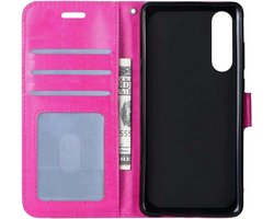 Hoesje - Geschikt voor Samsung Galaxy A50 - Luxe Bookcase - Walletcase Hoes - Portemonnee - Cover - Telefoonhoes - Donkerroze