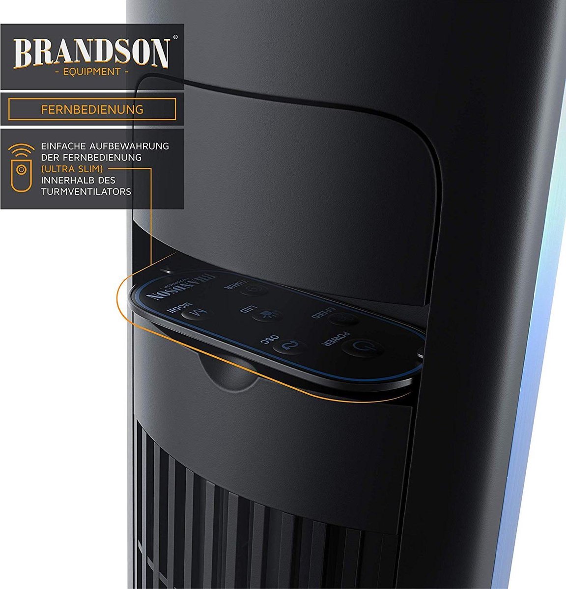 Brandson Turmventilator Standventilator 108cm, Fernbedienung, 10° neigbar, Oszillation, 4 Modi, Preisträger 2025, mobiler Lüfter leise, 4 Lüftungs-Modi, GS-Geprüft