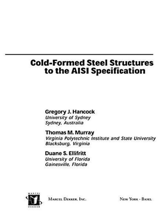 Cold-Formed Steel Structures to the AISI Specification - cover