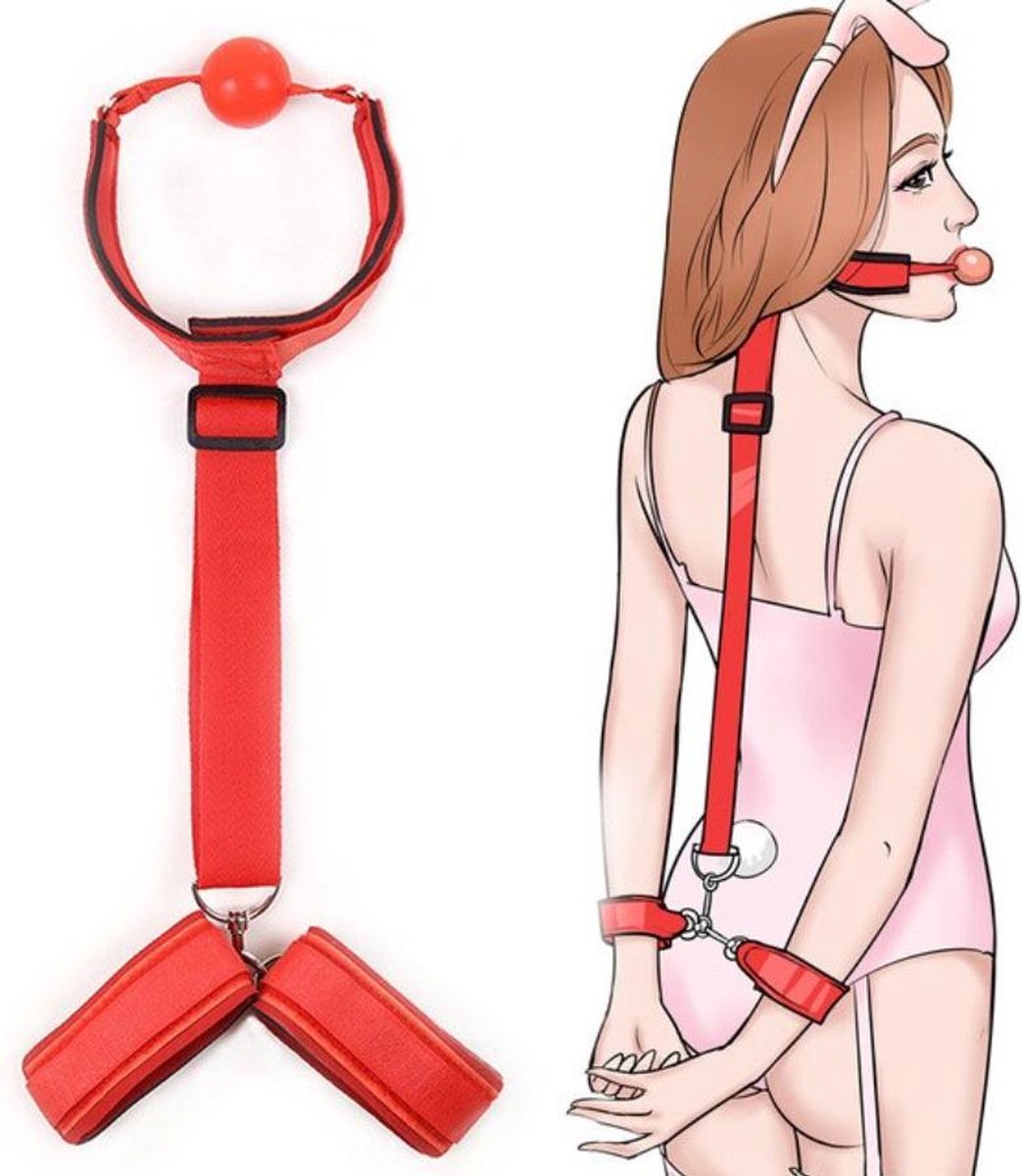 Goedkoopste BDSM Gag Bondage Set - SM Seksspeeltjes - Gagball met Handboeien - Erotiek Toys - Rood