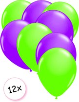 Ballonnen Neon Groen & Neon Paars 12 stuks 25 cm