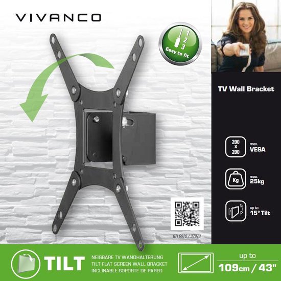 Support mural tv pour televiseurs taille maxi 109 cm VIVANCO Pas