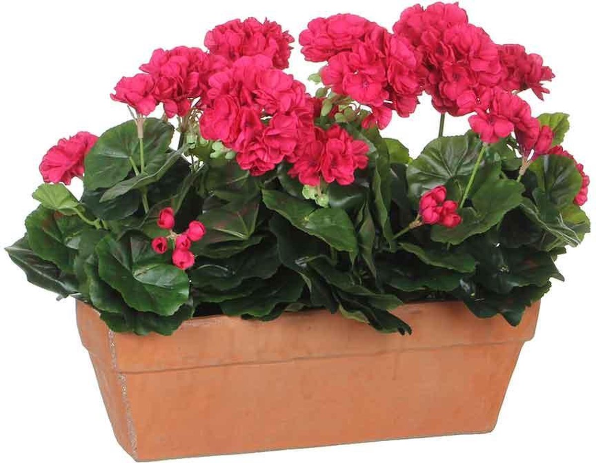 Mica Decorations Kunstplant Geranium Donkerroze - H 40cm - Zandcement sierpot - Mica Decorations