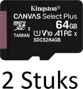 2 Stuks Kingston Technology Canvas Select Plus flashgeheugen 64 GB MicroSDXC Klasse 10 UHS-I - inclusief SD Adapter