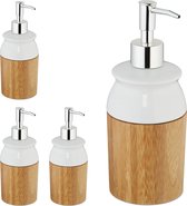 Relaxdays 4 x zeeppompje bamboe keramiek - 225 ml - zeepdispenser - badkamer – zeeppomp