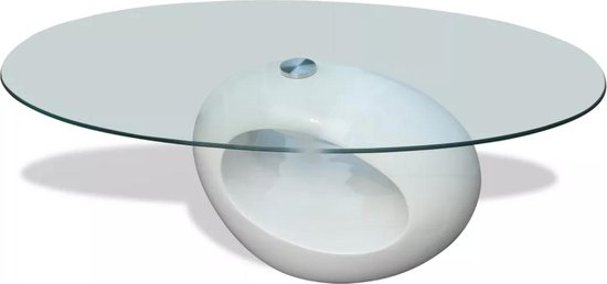 Salontafel met ovaal glazen tafelblad hoogglans wit | bol.com
