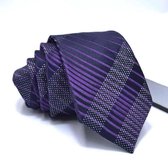 Zijden stropdassen - stropdas heren ThannaPhum Zwart paars gestreepte zijden stropdas met zilverkleurige stippen