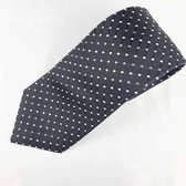 Zijden stropdassen - stropdas heren ThannaPhum Zijden stropdas zwart met grijze en zilverkleurige stippen