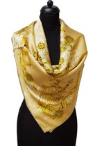 ThannaPhum Luxe zijden sjaal - goudkleurig groen - Muziek instrumenten 85 x 85 cm