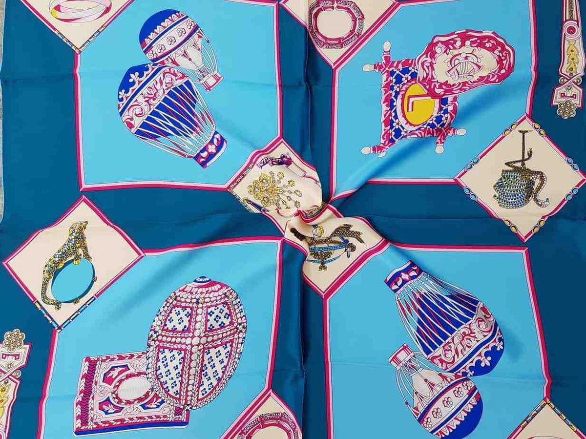 ThannaPhum Luxe zijden sjaal - donkergroen blauw paars roze - Ballonvaart 85 x 85 cm