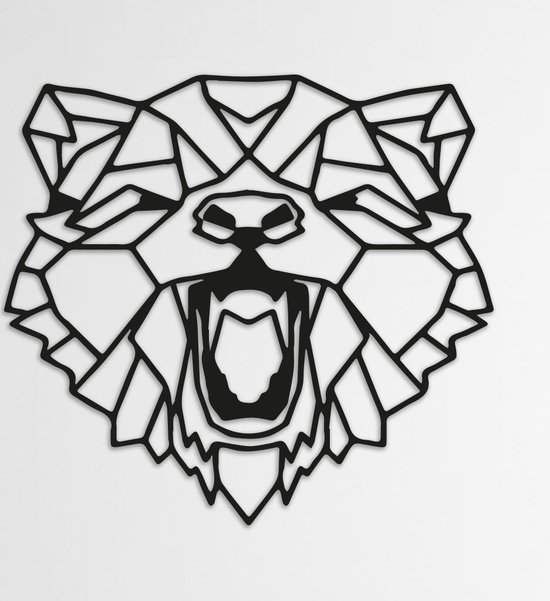 LINE ART, WOLF - Wolvenkop zwart - Wanddecoratie - Hout - XL 80 cm