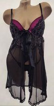 Sexy lingeriesetje met kant zwart/roze S/M