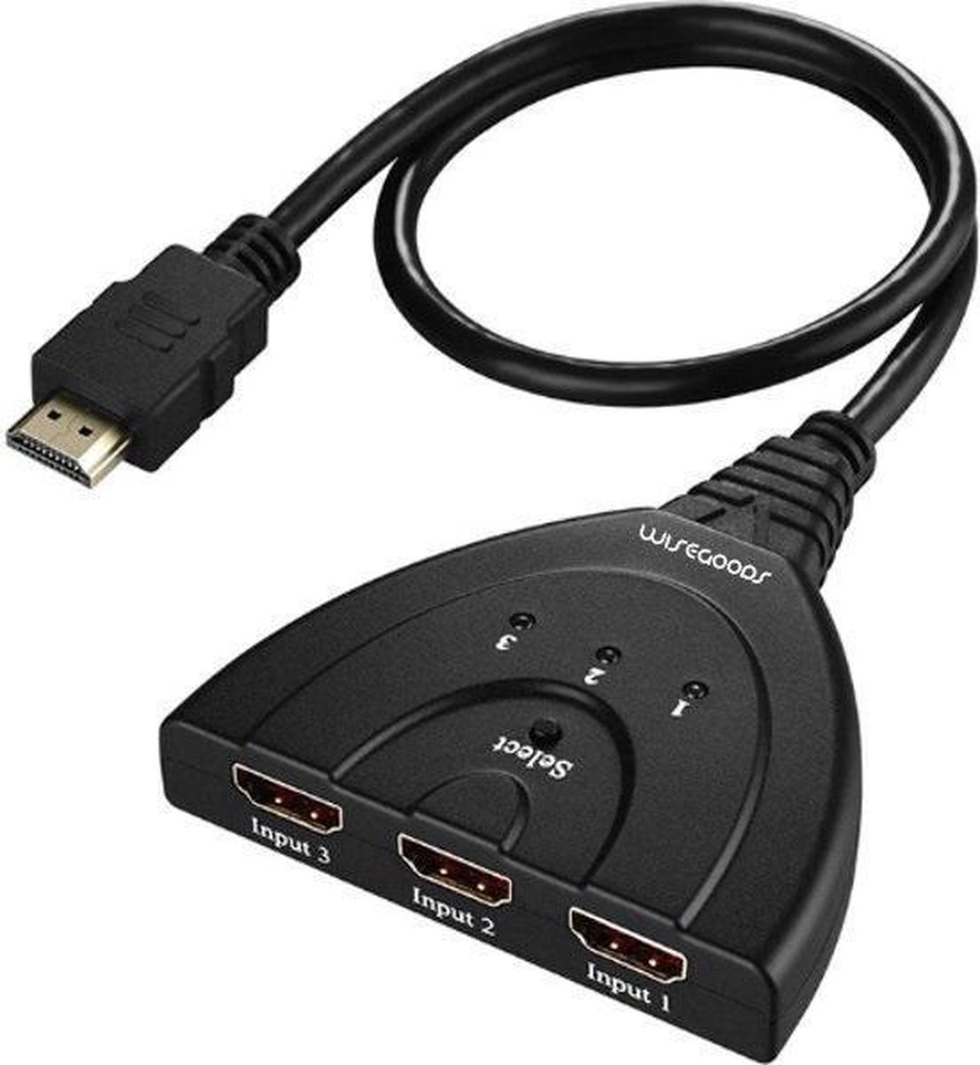 WiseGoods - Premium HDMI Splitter 4K - HDMI Switch 3 Poorts - HDMI Kabel - 3 in 1 HDMI Verdeler - Schakelaar - Hub - 1080p - Zwart