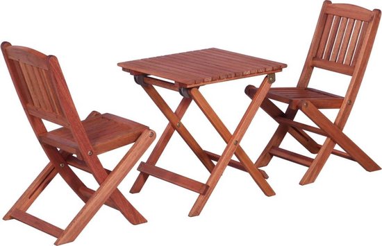Houten bistroset voor kinderen, bestaande uit een vierkante tafel en twee stoelen.