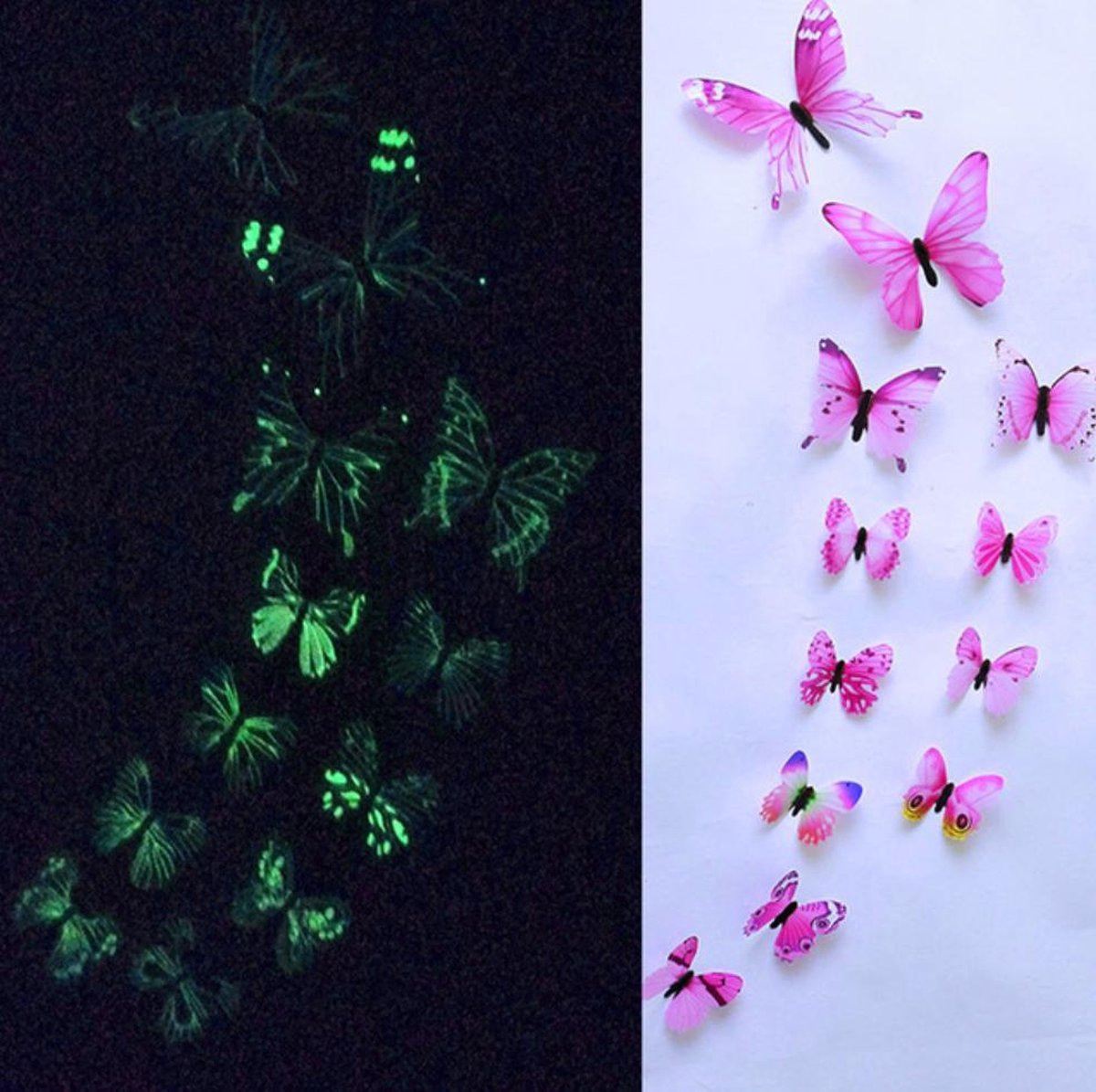 WiseGoods - Premium Lichtgevende Vlinder Stickers - Muurstickers - 12 Stuks - Glow in the dark - Lichtgevend - 3D Home Decor
