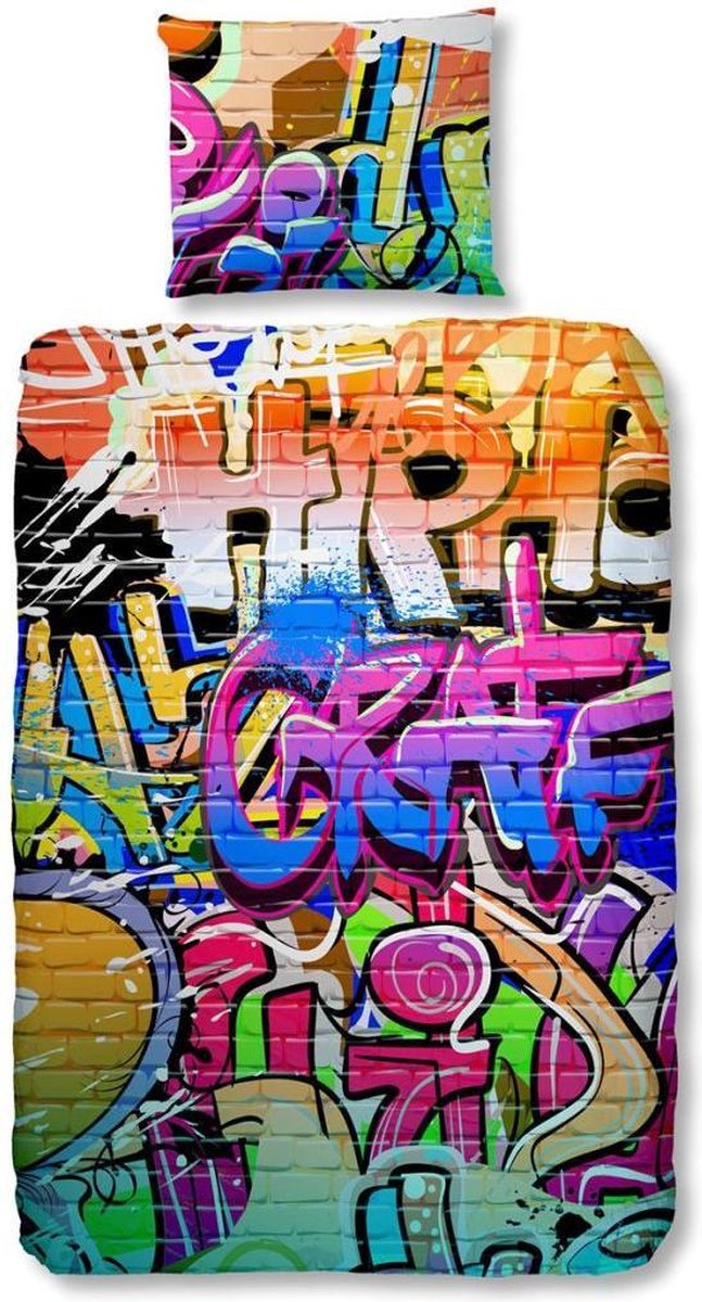 Morning Graffiti - kinderdekbedovertrek - eenpersoons 140x200/220 cm -... bol.com