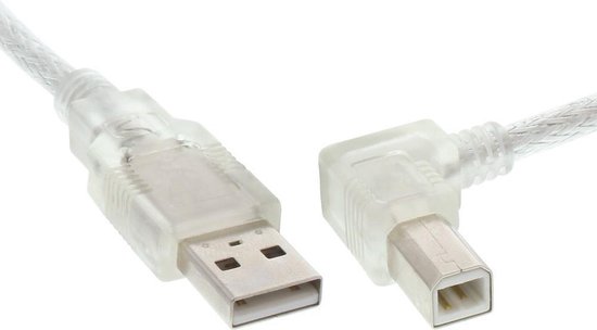 USB naar USB-B haaks kabel - USB2.0 - tot 2A / transparant - 0,30 meter