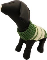 Gebreide trui groen gestreept voor de hond - M ( rug lengte 27 cm, borst omvang 30 cm, nek omvang 24 cm )