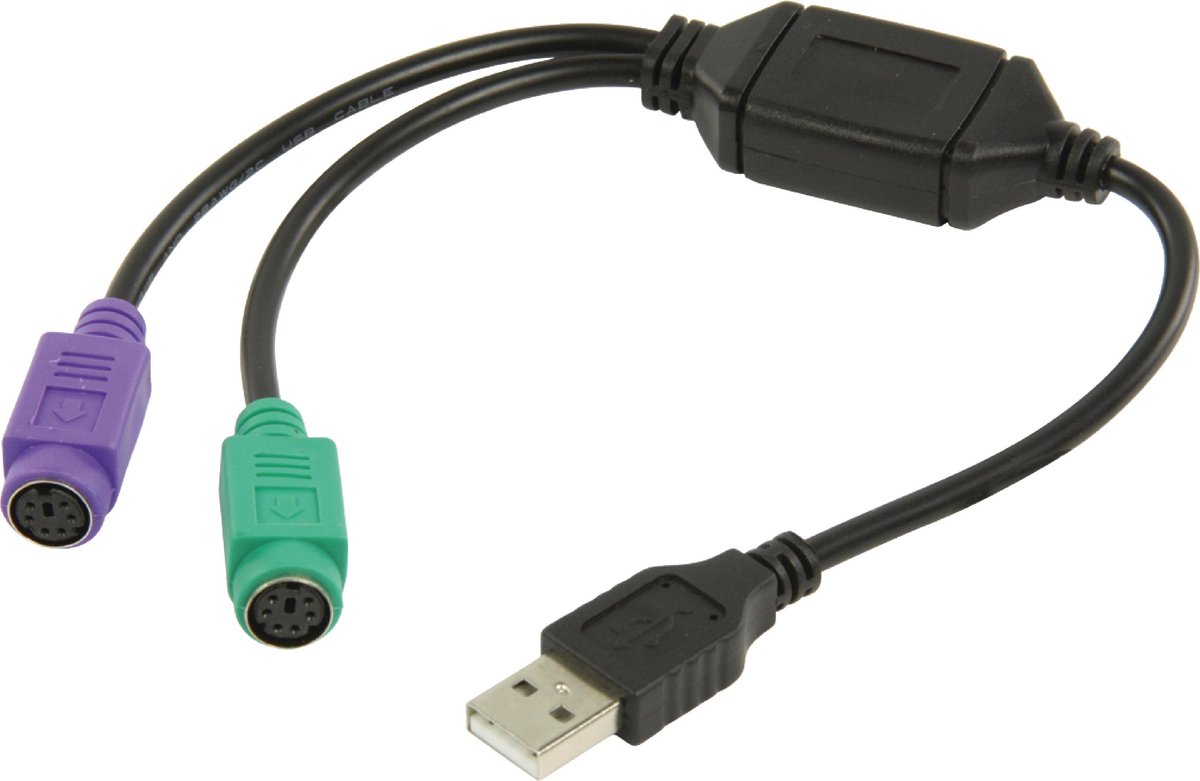 USB 2.0 Kabel USB A Male - 2x PS/2 Female 0.30 m Zwart