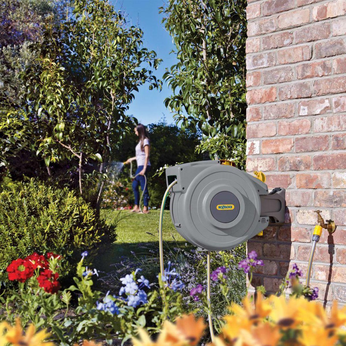 Hozelock Auto Reel 25 mètres - enrouleur mural automatique - Gris