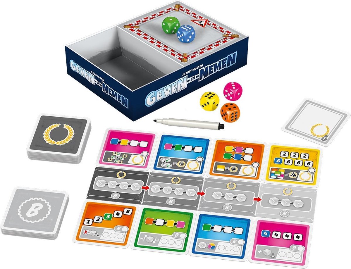 999 Games - Geven en Nemen - Dobbelspel - Uniek spelmechanisme - Met afwasbare kaarten en viltstiften - Familiespel - Gezelschapsspel - Klein cadeautje — afbeelding 2