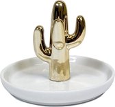 LYVION Sieradenschoteltje met cactus / Sieradenschaaltje voor kettinkjes, armbandjes en ringen / Makkelijk je sieraden opbergen - Wit en goud