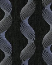 Grafisch behang EDEM 85035BR36 vinylbehang licht gestructureerd met golvende lijnen en metalen accenten antraciet zwartgrijs paarsblauw zilver 5,33 m2