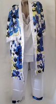 Dames satijn pyjama set 3 delige met kimono M 36-38 wit/blauw/geel