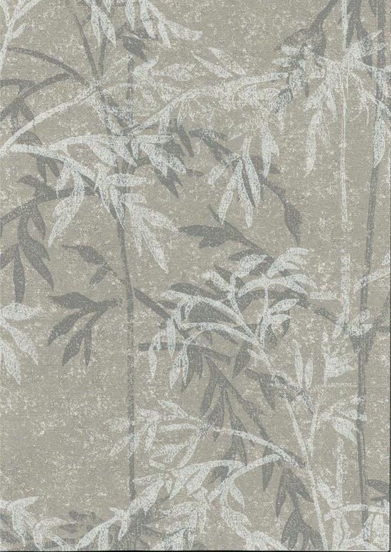 Behang met Bamboe Print - Grijs - Bruin - Offwhite - Vinyl op Vliesbehang -  0,53x10m | bol.com