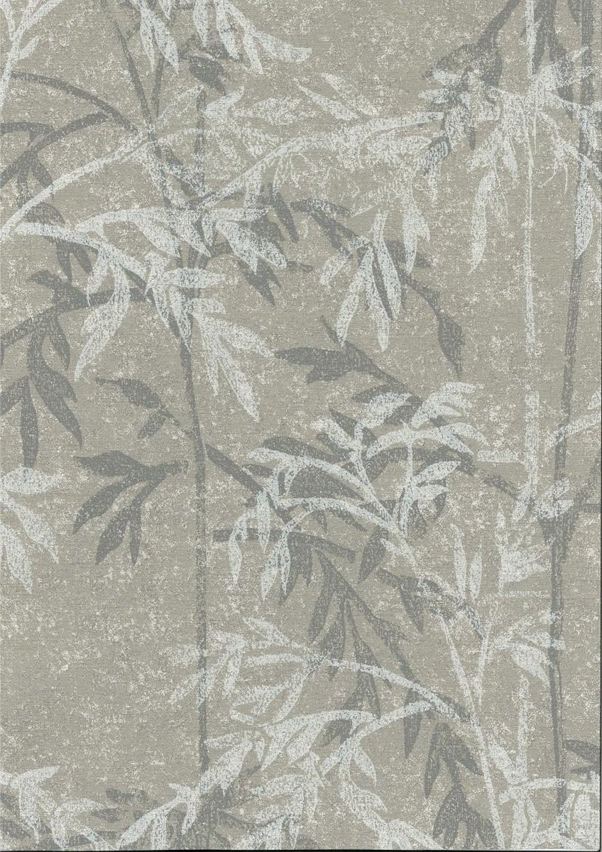 Behang met Bamboe Print - Grijs - Bruin - Offwhite - Vinyl op Vliesbehang - 0,53x10m