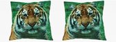Set van 2 stuks woon sierkussens tijger print 35 x 35 cm - Tijgerprint dierenkussen - Kinderkamer accessoires