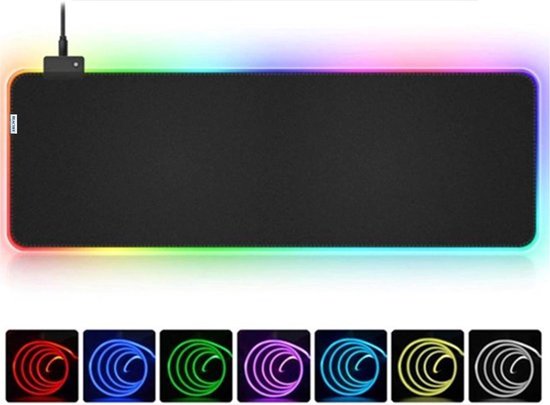 LWMTT Tapis de Souris de Gaming RGB XXL, 800 x 300mm Tapis de Souris Gamer,  Grand Tapis de Souris LED, avec 14 Modes d'éclairage, 7 Couleurs LED,  Antidérapant, pour Gamer, Ordinateur, PC 