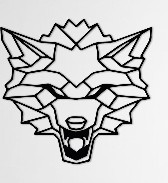 LINE ART, WOLF - Wolvenkop zwart -  Wanddecoratie - Hout - XL 80 cm