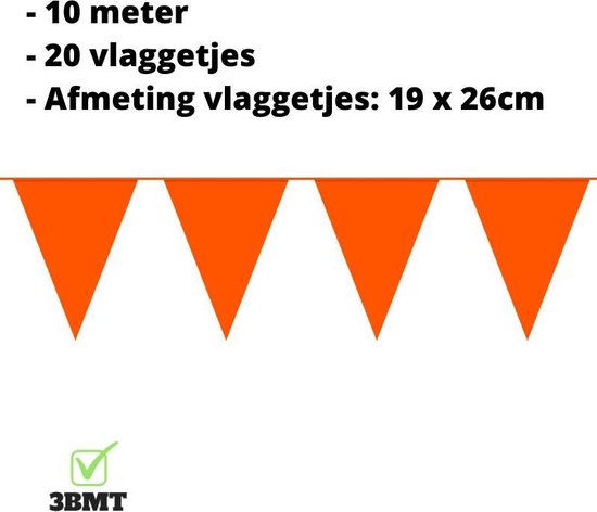 3BMT Oranje Vlaggenlijn - Slinger Vlaggetjes Oranje - 10 Meter - 20 Vlaggetjes - 3 BMT