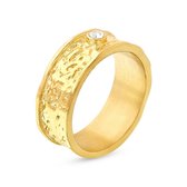 Twice As Nice Ring in goudkleurig edelstaal, 8mm, witte kristal  60