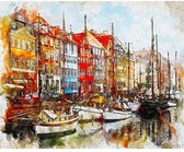 JDBOS ® Schilderen op nummer Volwassenen - Kleurrijke haven met boten - Paint by numbers - Verven volwassenen - 40x50 cm