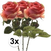 3x Roze Roos steelbloem 45 cm - Kunstbloemen