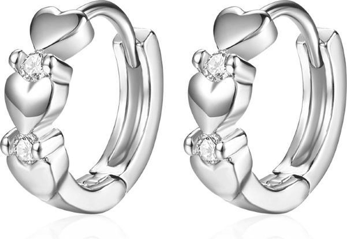 Zilveren Zirkonia Love ❤ Oorbellen | Klapoorringen | 10 mm x 3,5 mm | Scharniersluiting