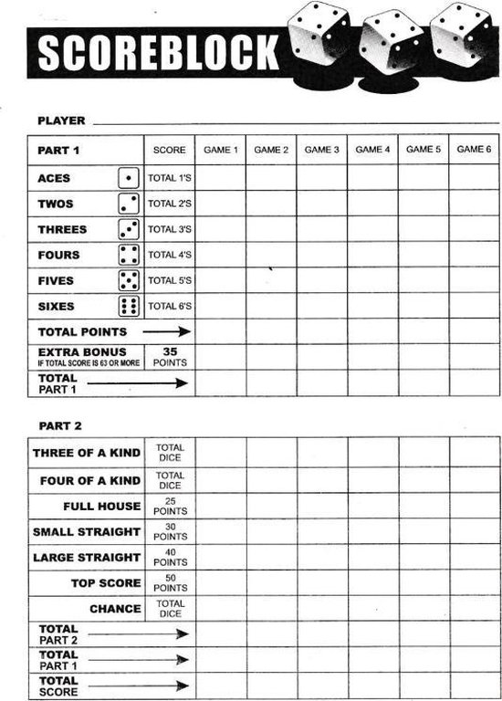 Praktisch verkorten Oorlogszuchtig Games Yahtzee Scoreblok - Scoreblok Yahtzee - 100 Vellen | bol.com