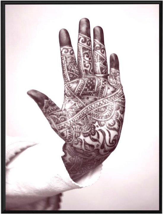 Arabische poster met henna hand, Islamitische poster,  fotolijst inbegrepen.