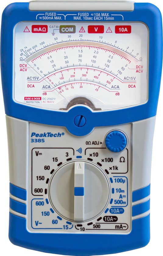 Multimètre analogique PeakTech 3385 ~ 600V AC / DC ~ 10A AC / DC ~ CAT III