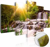 Afbeelding op acrylglas - Waterval in het bos, Groen,  5luik