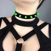 Jane Nevermore Choker Neon Spike Stud Zwart/Groen