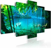 Schilderij - Afzondering in Turquoise - Bos, 5luik , groen blauw , premium print op canvas