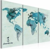 Schilderij -  Wereldkaart - Vogeltrek,  3 luik , premium print op canvas