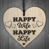 Houten hanger 10x10 cm “Happy Wife”