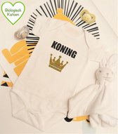 Rompercity - Design Romper Koning met Gouden Kroon / Biologisch Katoen / Geboorte Cadeau / Maat 50-56