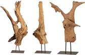 Houten ornament op metalen voet 'Samuel' 100cm- Teak houten sculptuur op standaard - Ijzer metaal hout